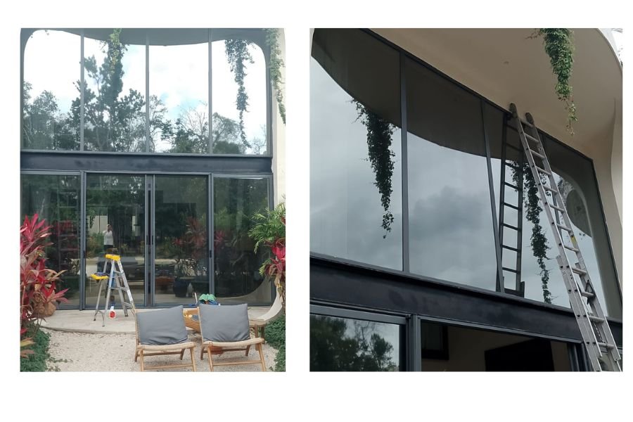 Limpieza profesional de vidrios en altura en Tulum