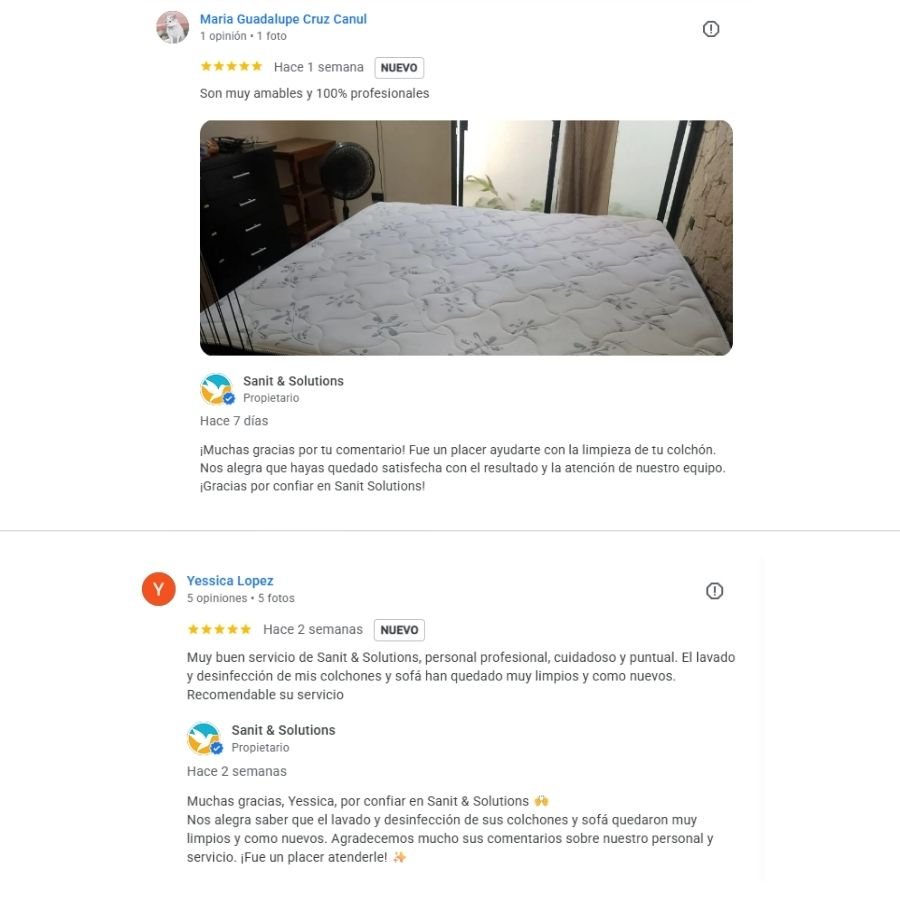 Reseñas de clientes sobre limpieza de colchones en Tulum