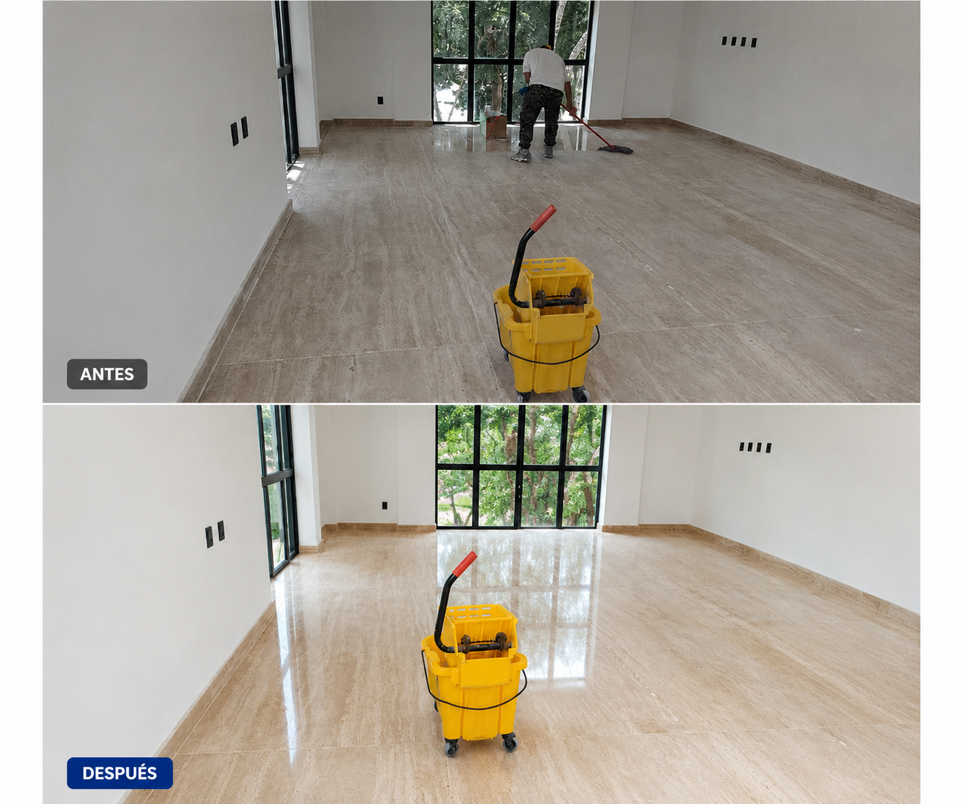 Personal de Sanit Solutions realizando limpieza final de obra en vivienda en Tulum